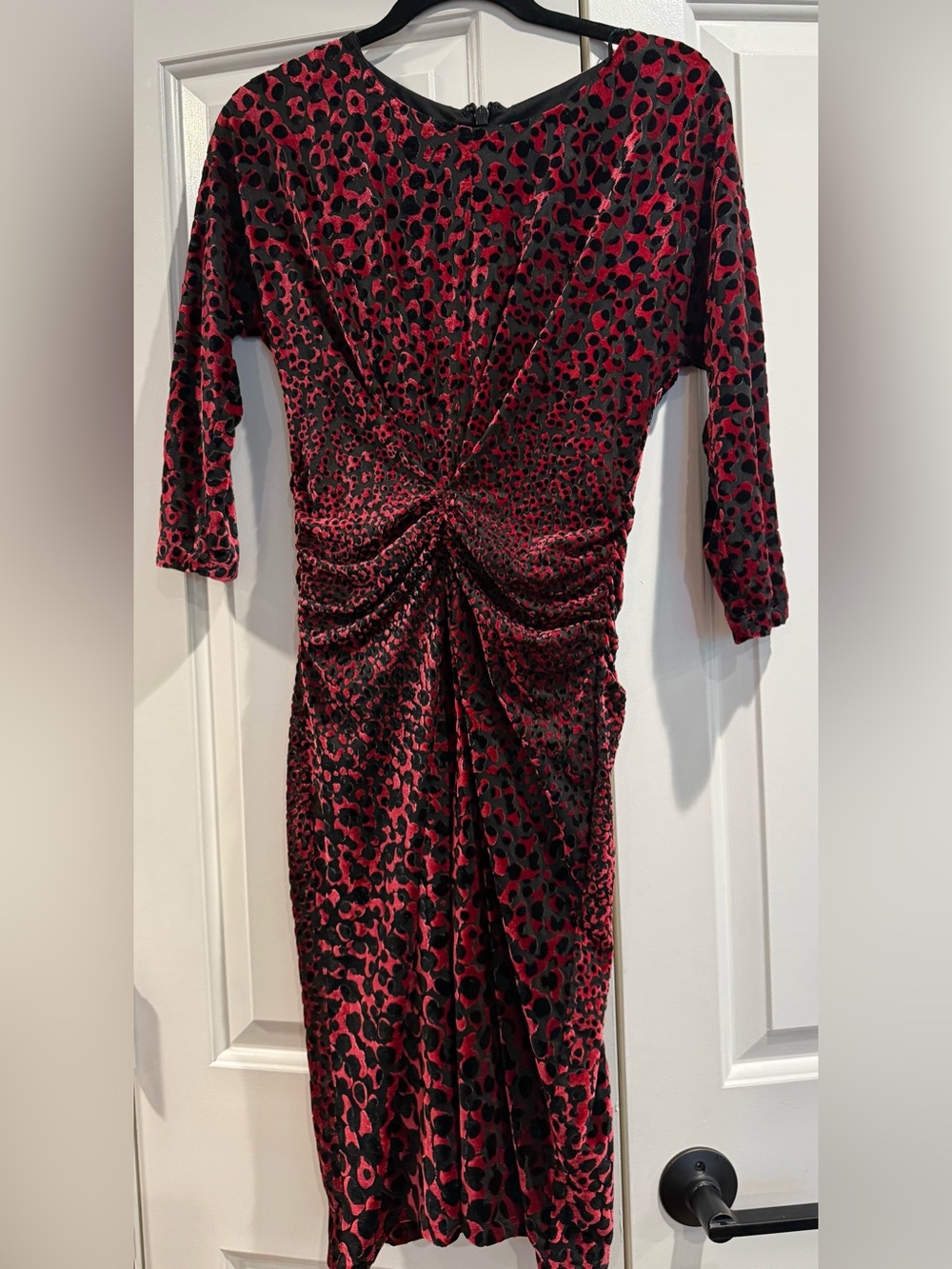 Taylor Red and Black Velvet Ruched Midi bodycon Dress